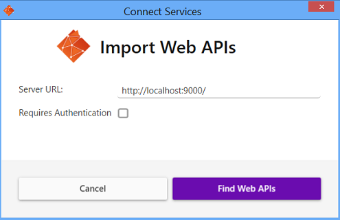 Picture showing the Import Web APIs Dialog Box. 